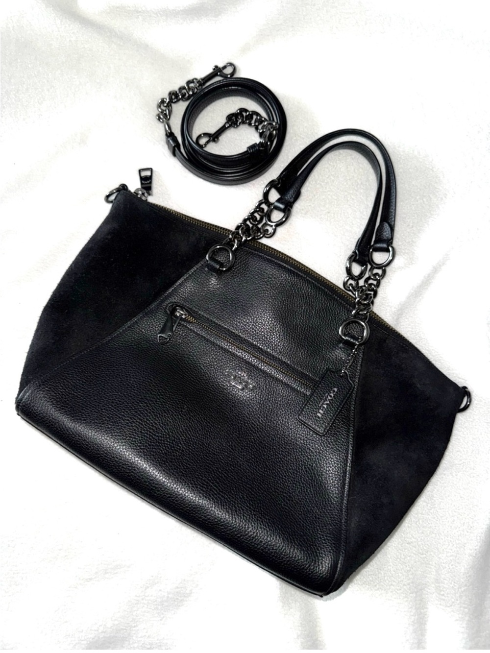 COACH Black Pebbled Leather & Suede Prairie Satchel w/ Gunmetal Accents VGUC